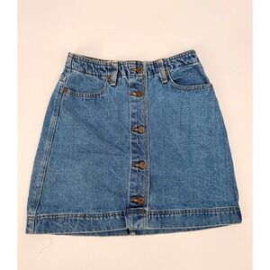 Mona Denim Mini Skirt Womens Size S Blue Button Front High Waist Vintage 90s
